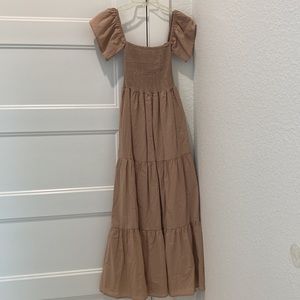 Petal and Pup Tan Smocked Midi Dress